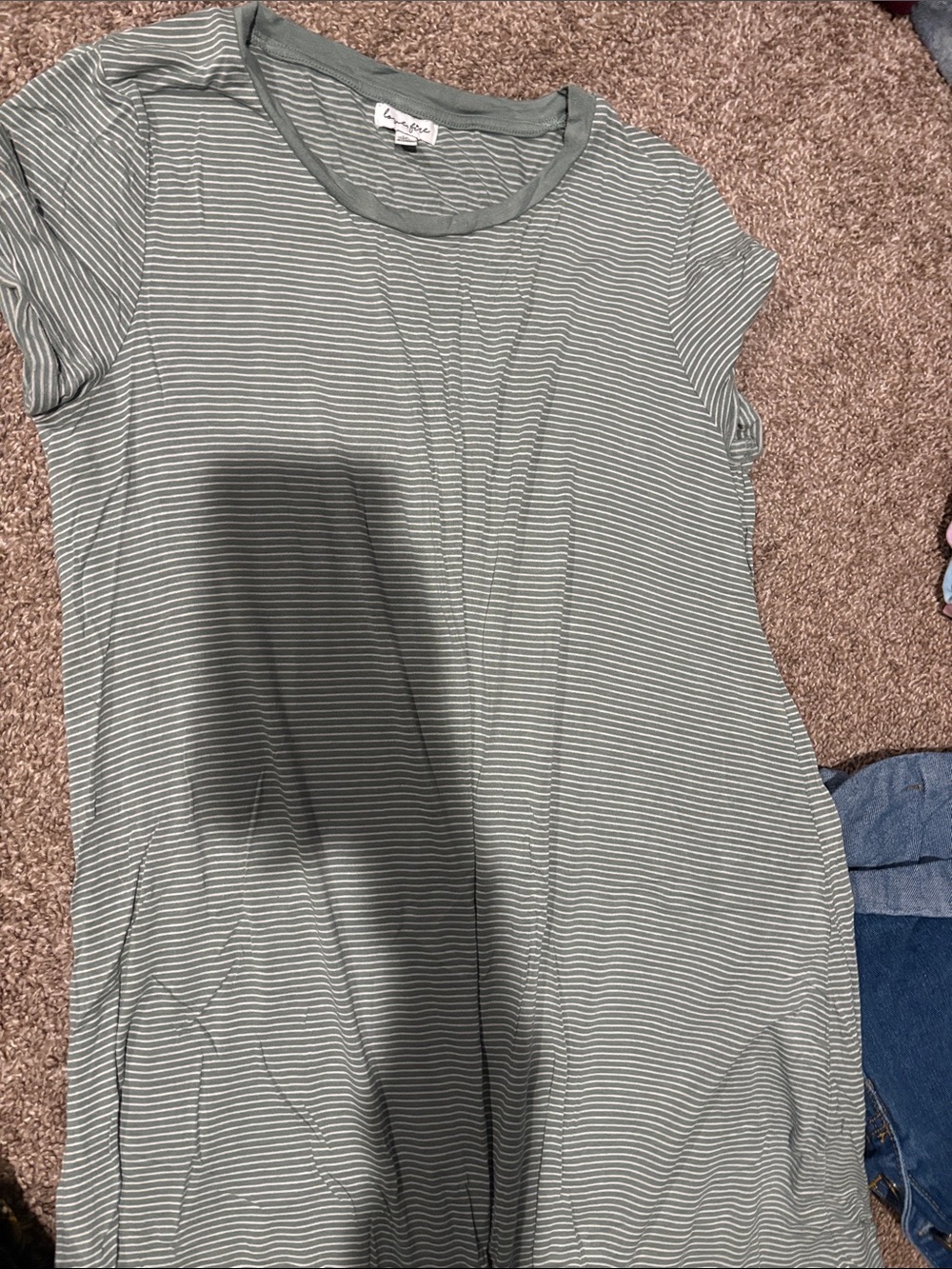 LuLaRoe Sage Green and White Striped Tunic